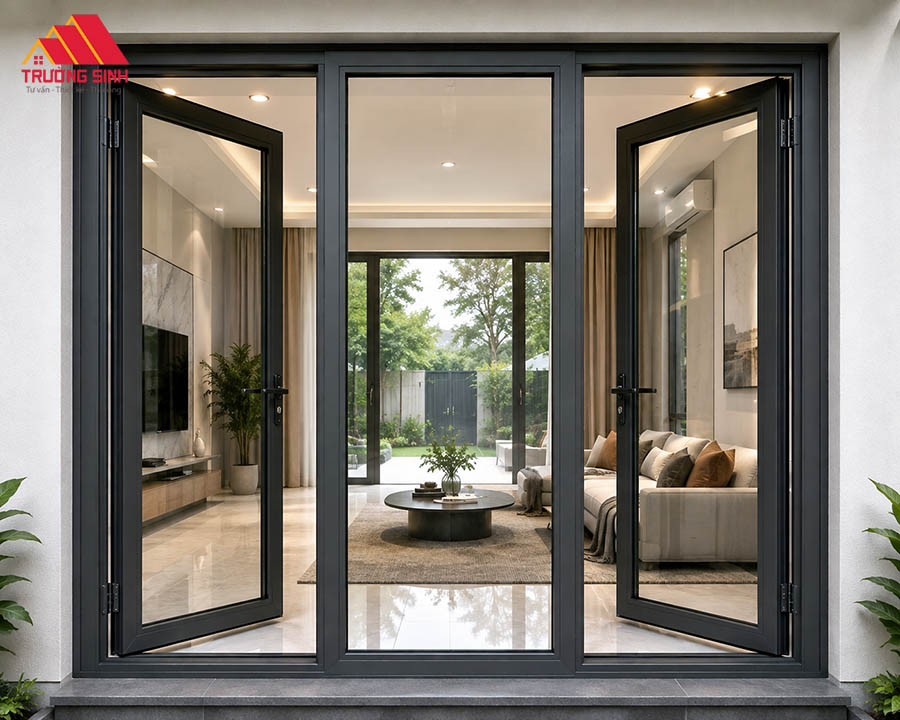 Cửa nhôm kính 3 cánh mở quay